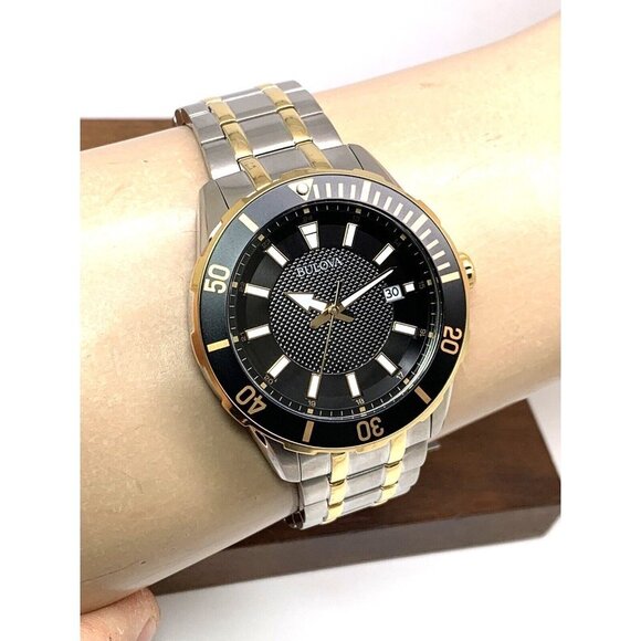 Bulova Men's Watch 98B394 Black Dial Date Quartz Two Tone Stainless Stee… - Picture 11 of 14